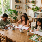 School-age children completing learning activities and homework with guidance at Kindred Kids Early Learning Center
