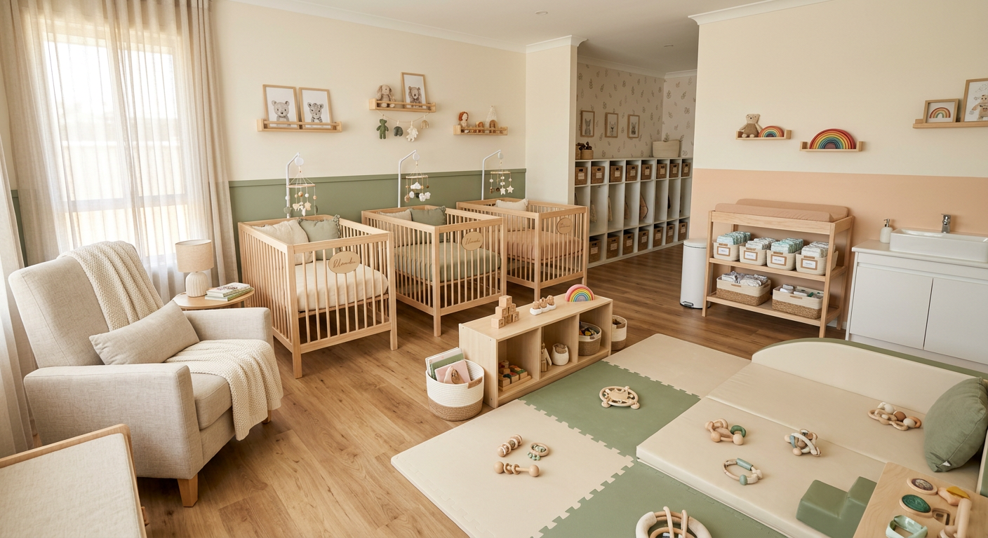 VPK in Apopka, FL A Kindred Kids nursery area with cribs and play mats