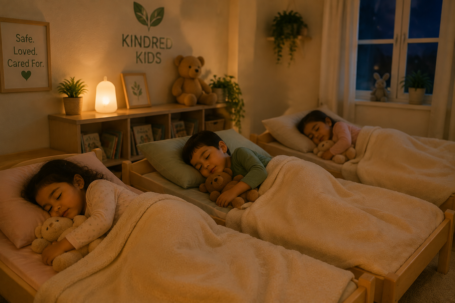 Weekend Childcare in Apopka, FL Children sleeping in cozy beds during overnight care at Kindred Kids