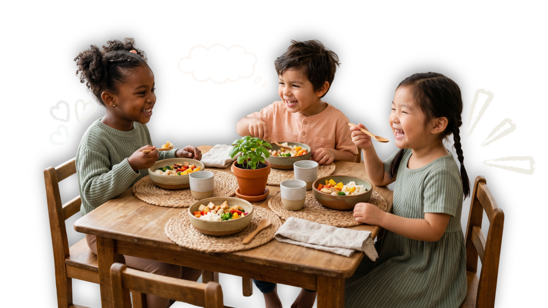 Children eating lunch together at Kindred Kids
