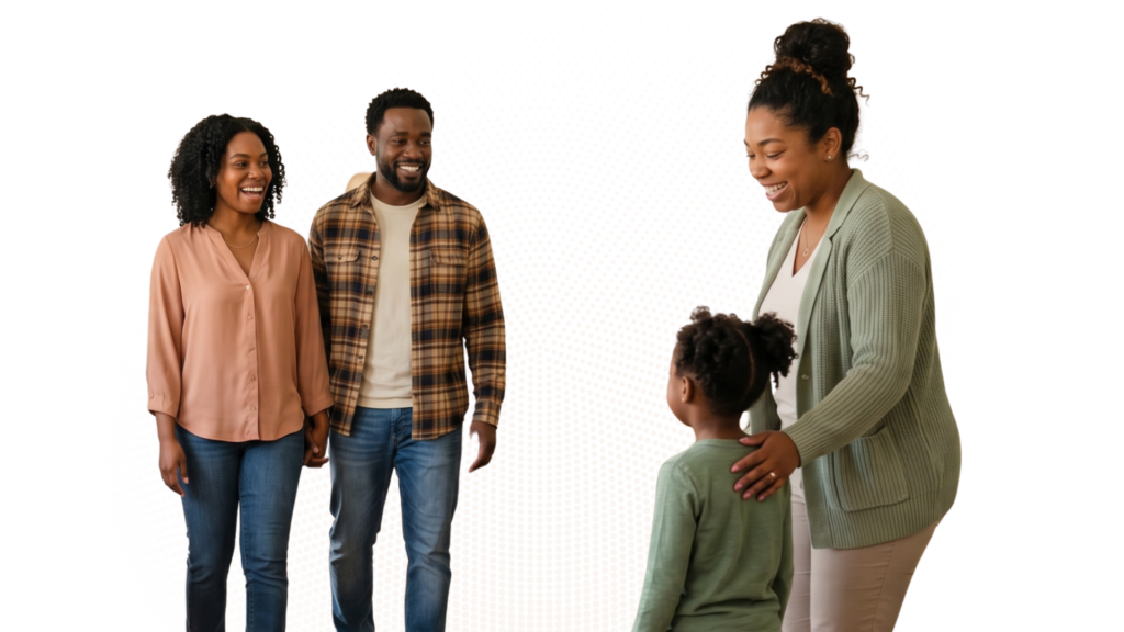 Parents standing with their child