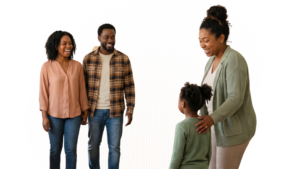 Parents standing with their child