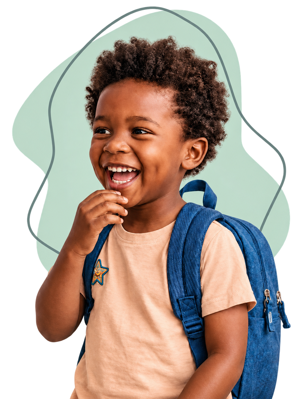 Smiling school-age boy with a backpack heading to childcare